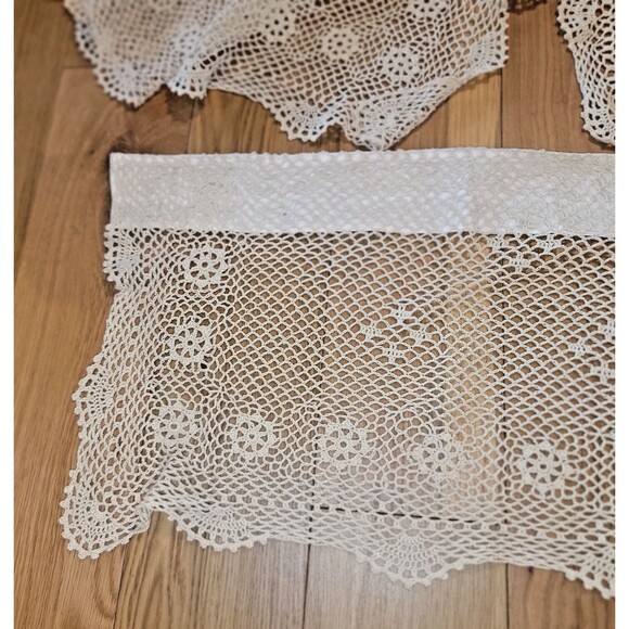 VTG Crochet Curtains Top Treatment Valances Cafe Boho 100% cotton Crochet Beige - Picture 12 of 16